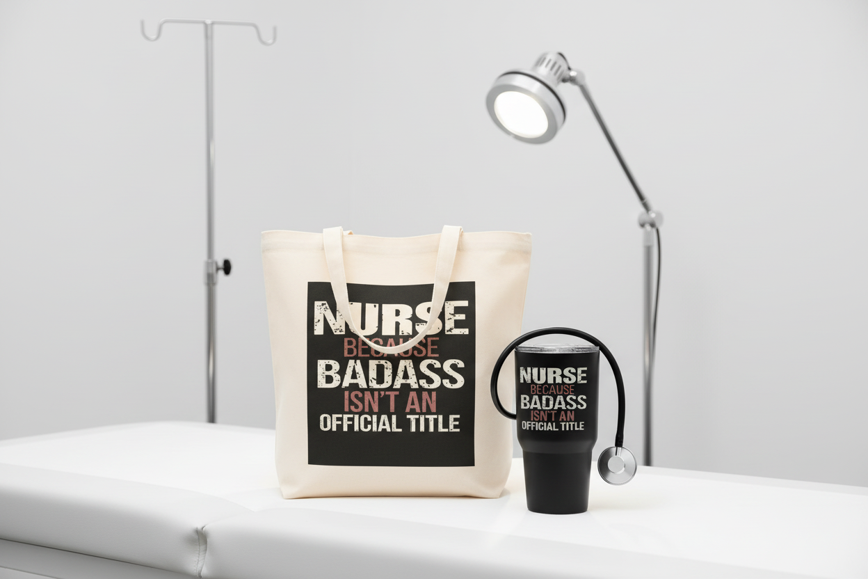 Nurse Tote and Tumbler on Medical Exam Bed