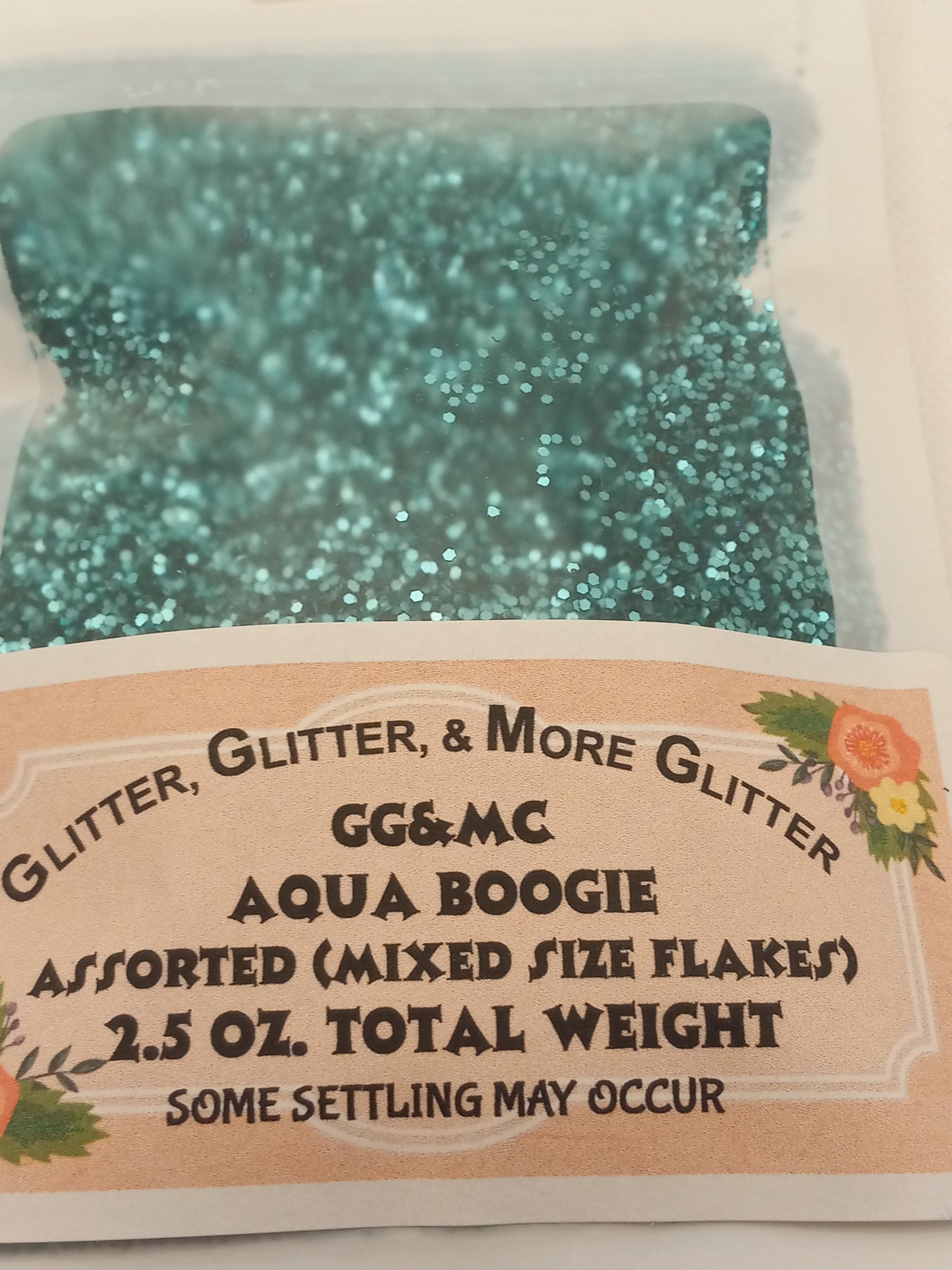 Aqua Boogie - A mixture of Aqua colored glitter flake sizes.