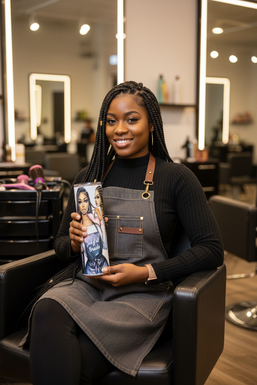 Black Woman Braider Holding Tumbler