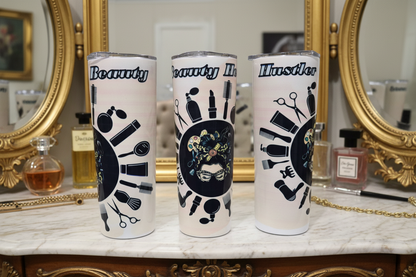 Close-up of beauty tumblers in French salon