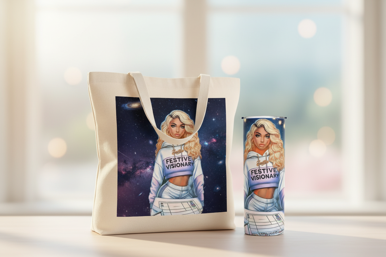 Festive Visionary tumbler and matching tote