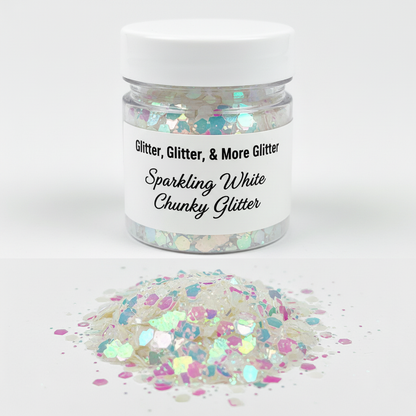 Sparkling White Chunky Glitter in clear container
