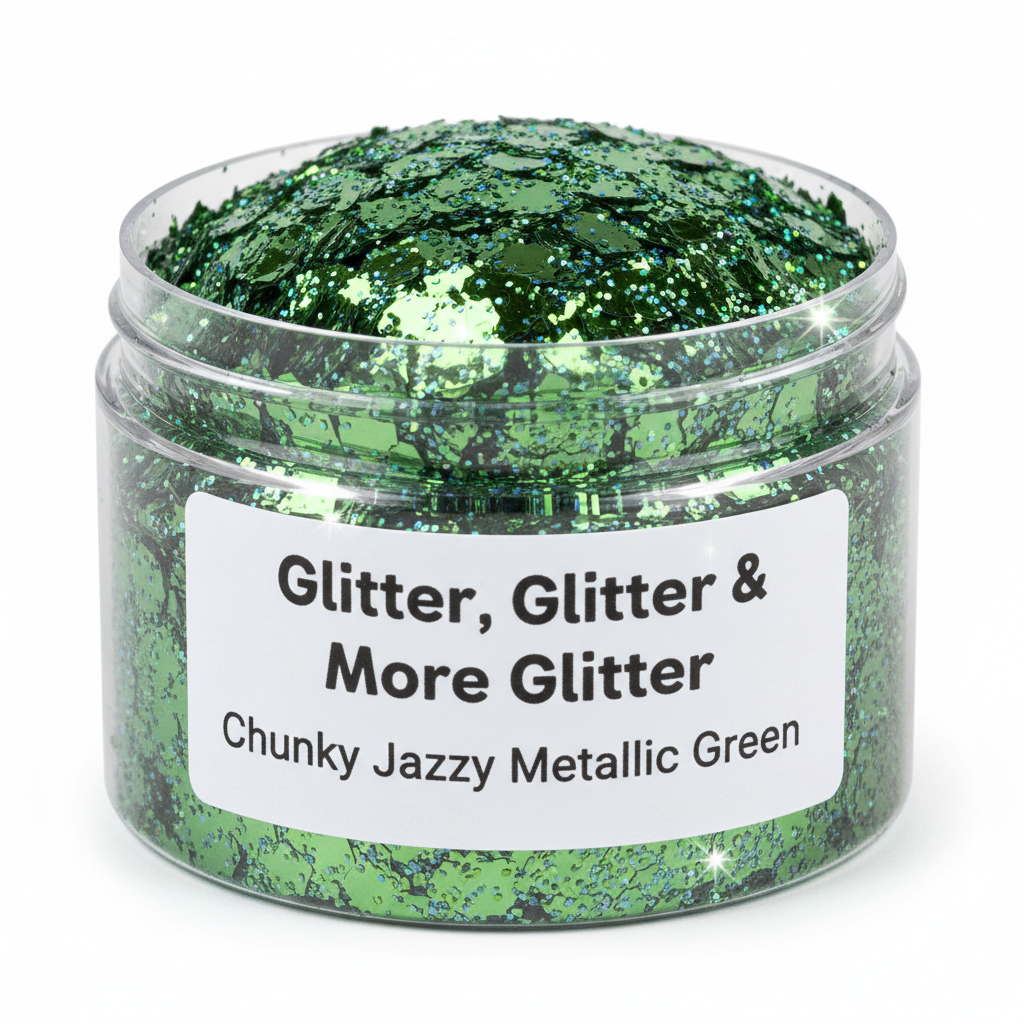 Glitter, Glitter & More Glitter - Chunky Jazzy Metallic Green glitter close-up
