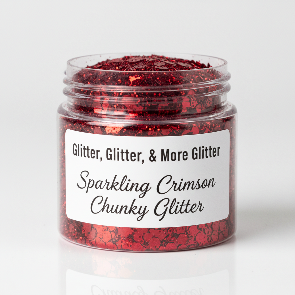 Sparkling Crimson Chunky Glitter in clear container