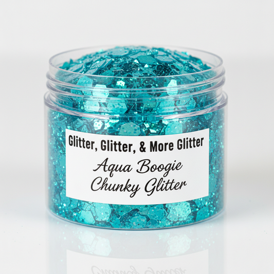 Aqua Boogie Chunky Glitter in clear container
