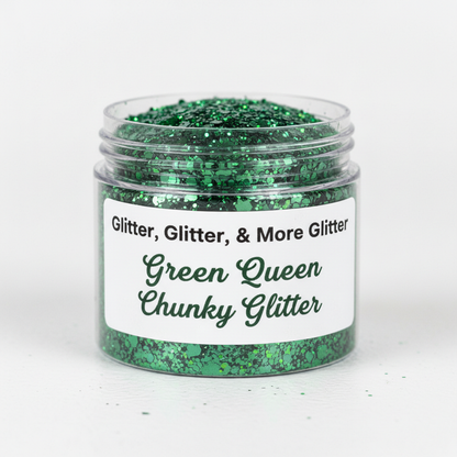 Green Queen Chunky Glitter in clear container