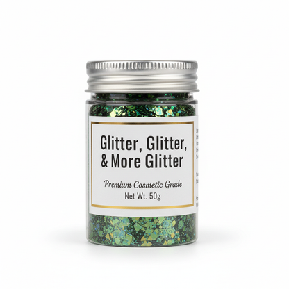 Jazzy Metallic Green Chunky Glitter in packaging