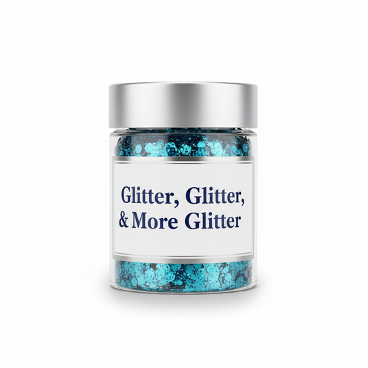 Manego Blue Chunky Glitter in packaging