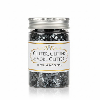 Denio Shiny Black Glossy Glitter in packaging