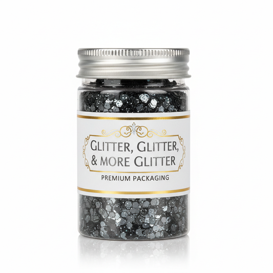 Denio Shiny Black Glossy Glitter in packaging