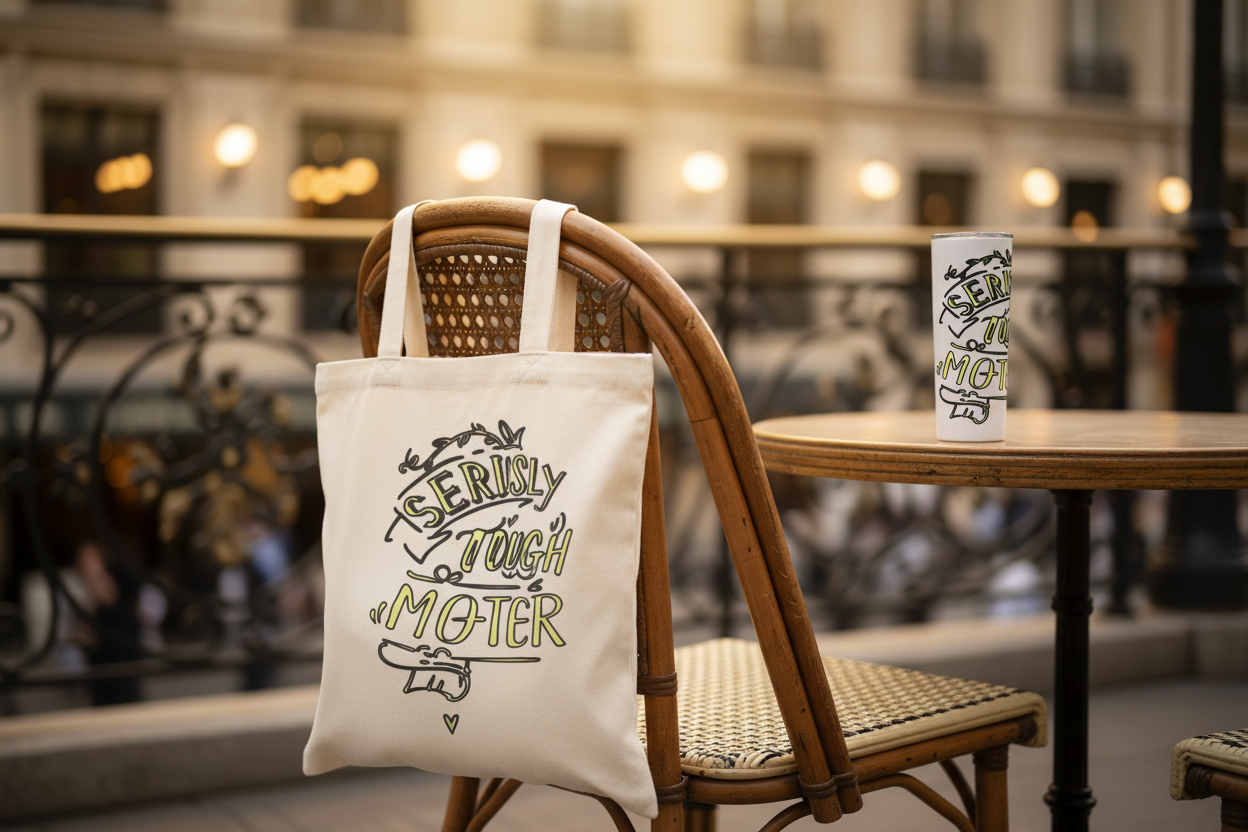 Seriously Though Mother – Tumbler & Tote French Café Scene