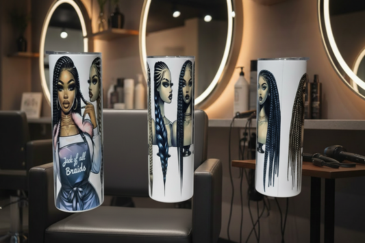 Three Jack of all Braids Tumblers - Salon Background
