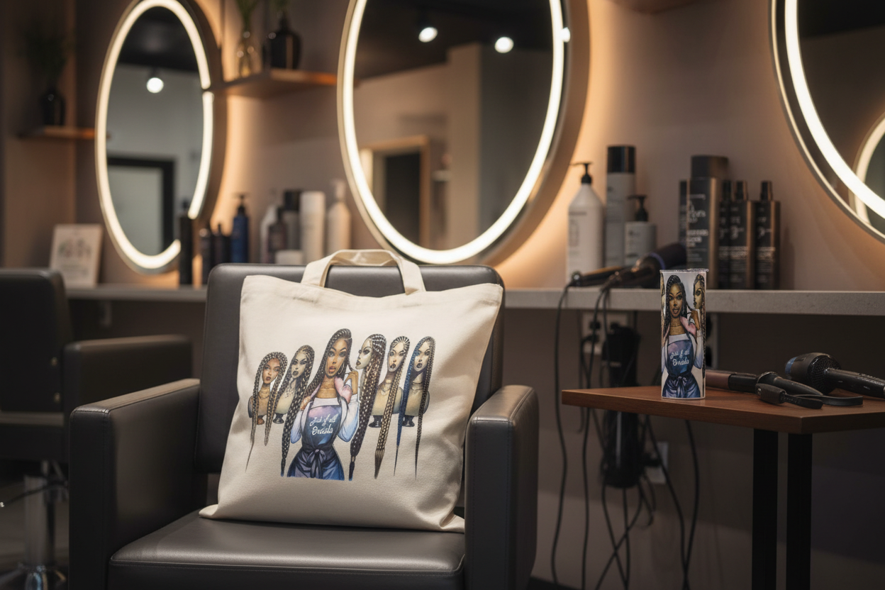 Tote and Tumbler on Salon Table
