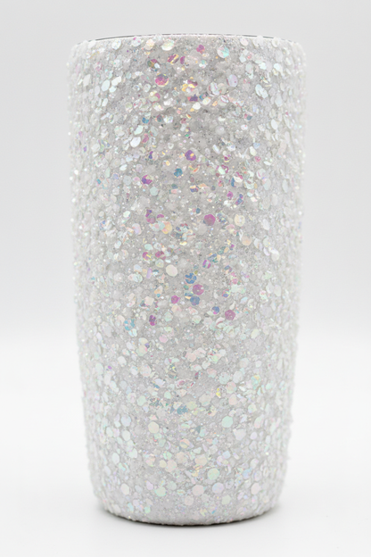 Tumbler Covered with White Chunky Glitter