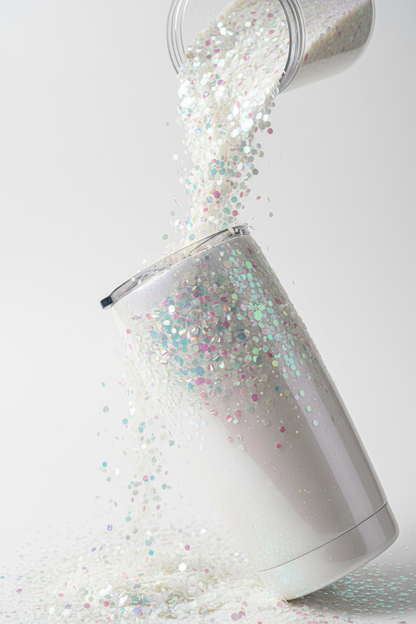 White Chunky Glitter Being Poured on Tumbler