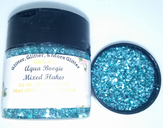 Aqua Boogie - A mixture of Aqua colored glitter flake sizes.