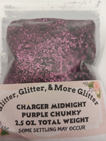 Charger Midnight Purple - Chunky Flakes of Purple Glitter.