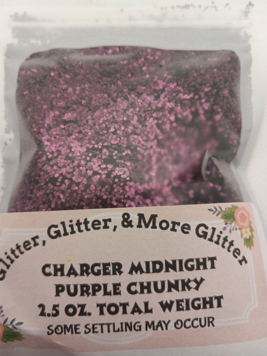 Charger Midnight Purple - Chunky Flakes of Purple Glitter.